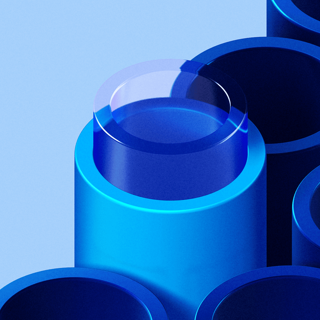 cylindres bleus disposés en groupe avec un cylindre central surélevé design abstrait